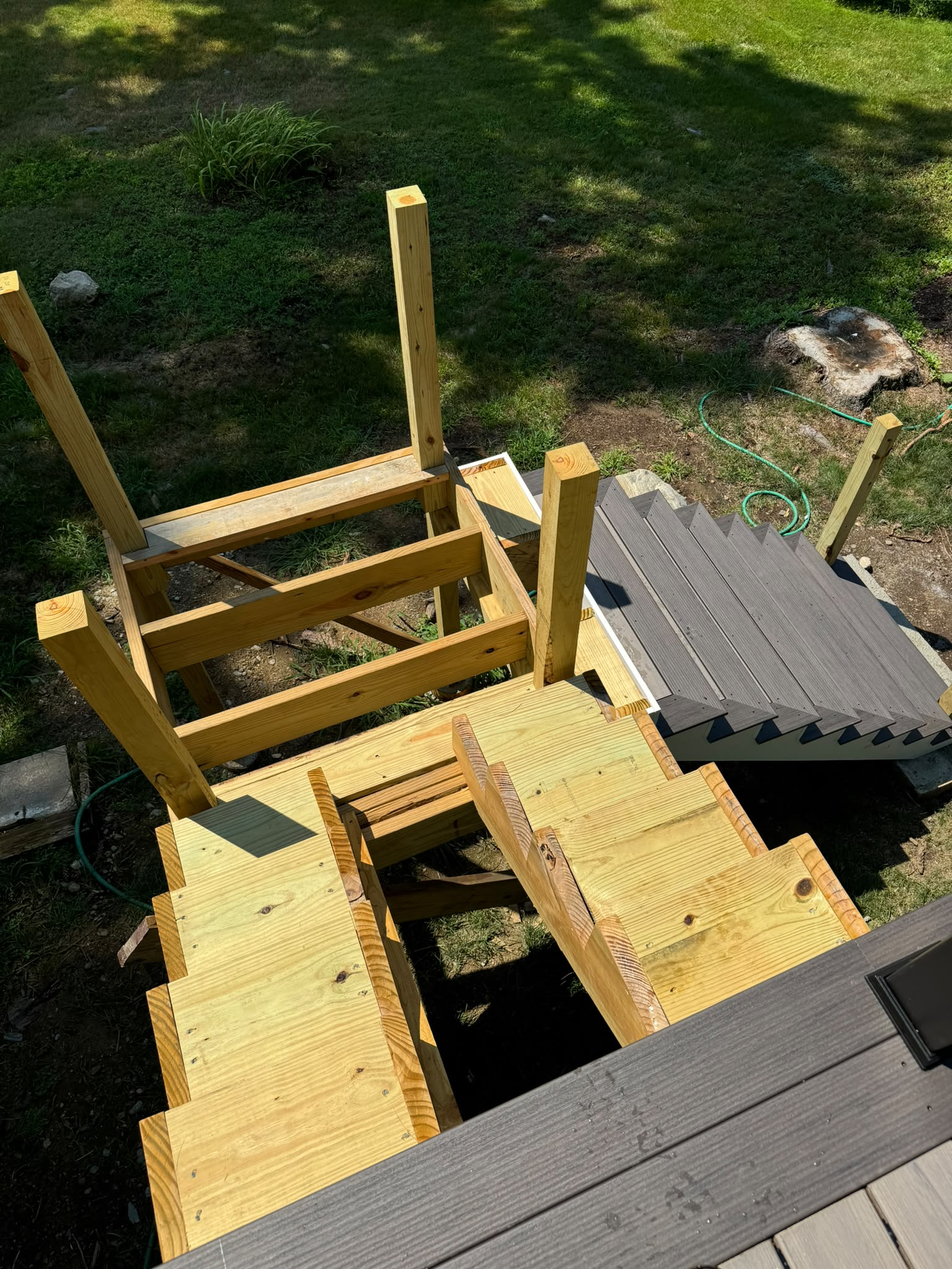 Deck stair framing taking shape during construction